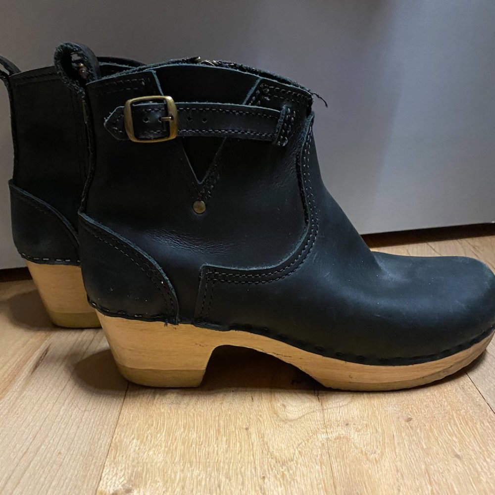 No.6 5" Leather Clog Buckle Boot on Mid Heel